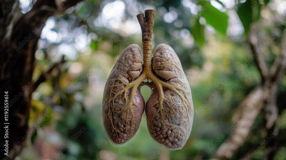 Poster a pair of lungs suspended from a tree branch