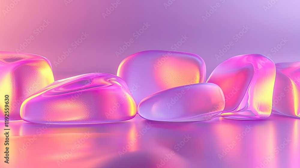 Poster symmetry gradient concept. colorful translucent gel shapes with soft lighting on a smooth surface.