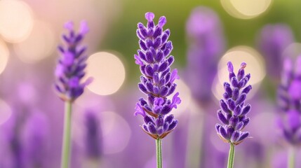 Obraz premium Lavender Flowers Blooming in Soft Sunlight