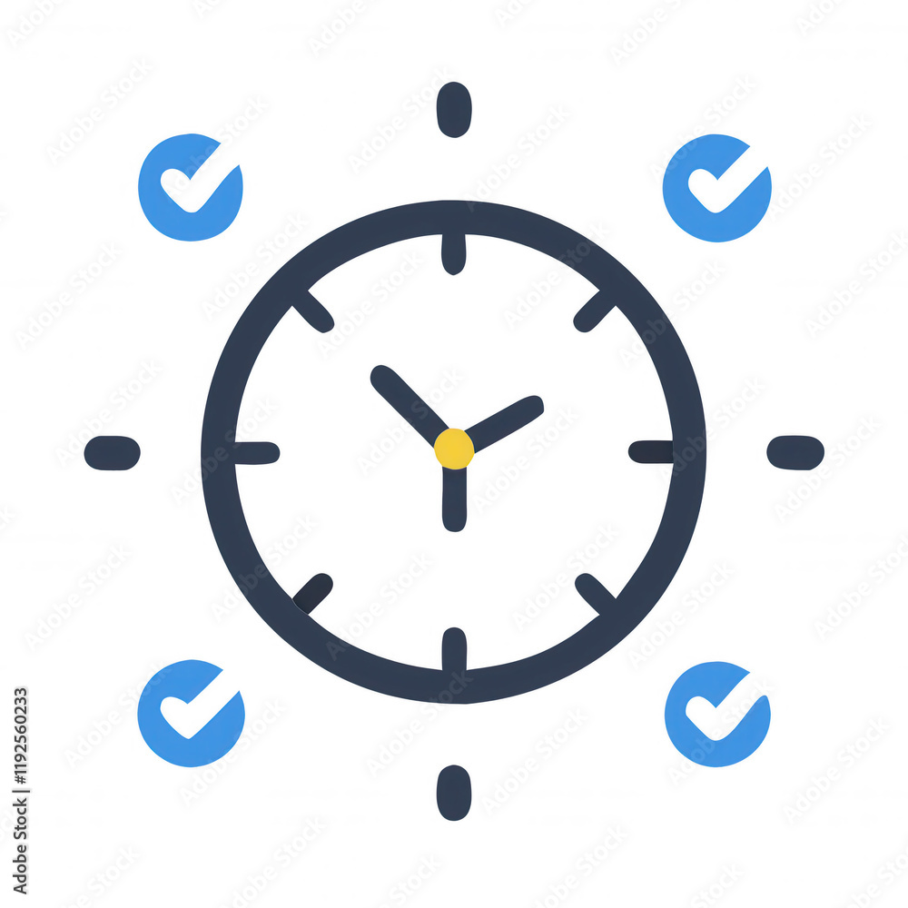 Poster a stylized clock with four checkmarks surrounding it, symbolizing time management and task completio