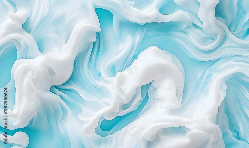 Poster Abstract blue and white bokeh, creating a serene atmosphere, evokes a sense of cool tranquility and depth in a captivating visual experience.