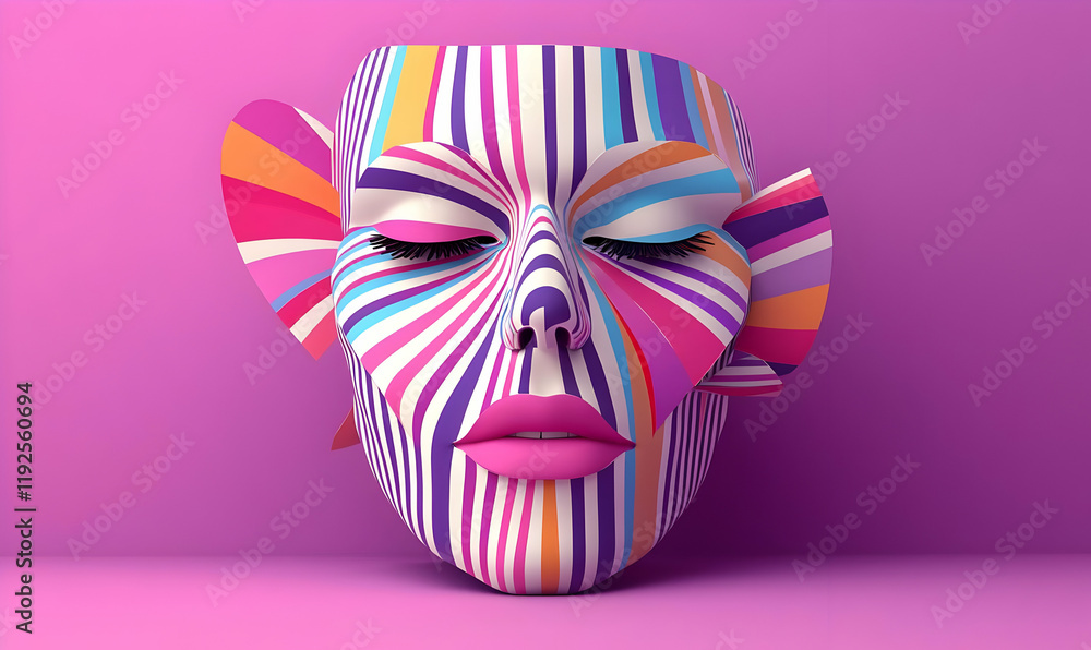 Poster cubist portrait of an asymmetrical face, an exploration of abstract shapes and fragmented features, 