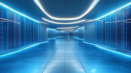 Futuristic Server Room Corridor Blue Lighting Design