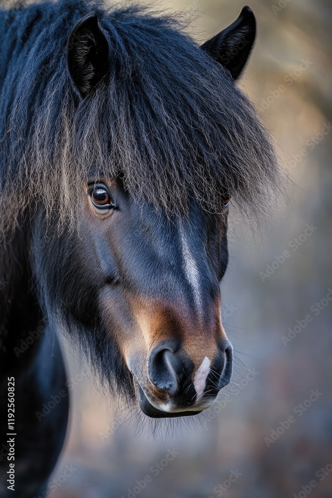 Poster a close-up shot of a horse's face with a blurred background, ideal for use in equine-related context