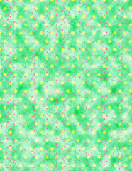 Bright green seamless floral swirl pattern with glowing flowers and whimsical details, ideal for fantasy themes, kids&rsquo; prints, wrapping paper, and lively designs.