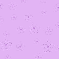 Pastel purple seamless pattern with dotted outline flowers, perfect for children’s fabrics, nursery decor, soft stationery, and minimal floral backgrounds.