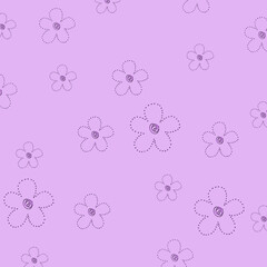 Light lavender seamless flower outline pattern with simple dotted blooms, ideal for cute textiles, baby products, notebooks, and gentle decorative prints.