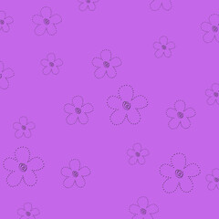 Vibrant purple seamless pattern with dotted floral outlines, perfect for bold fabrics, fun stationery, girly designs, and playful decorative backgrounds.