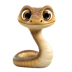 a cute, cartoon-style snake with large, expressive eyes and a friendly smile, featuring a coiled body and detailed scales, in a bright and cheerful setting