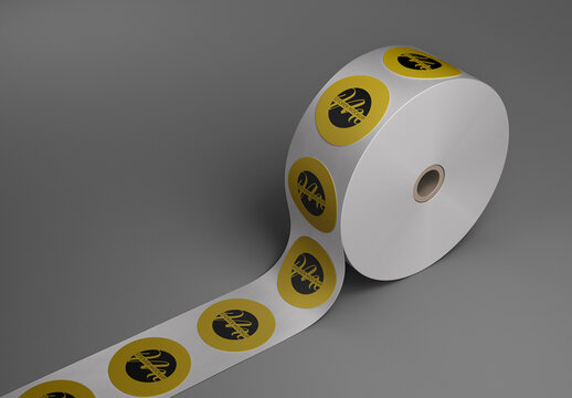 Round Sticker Roll Mockup