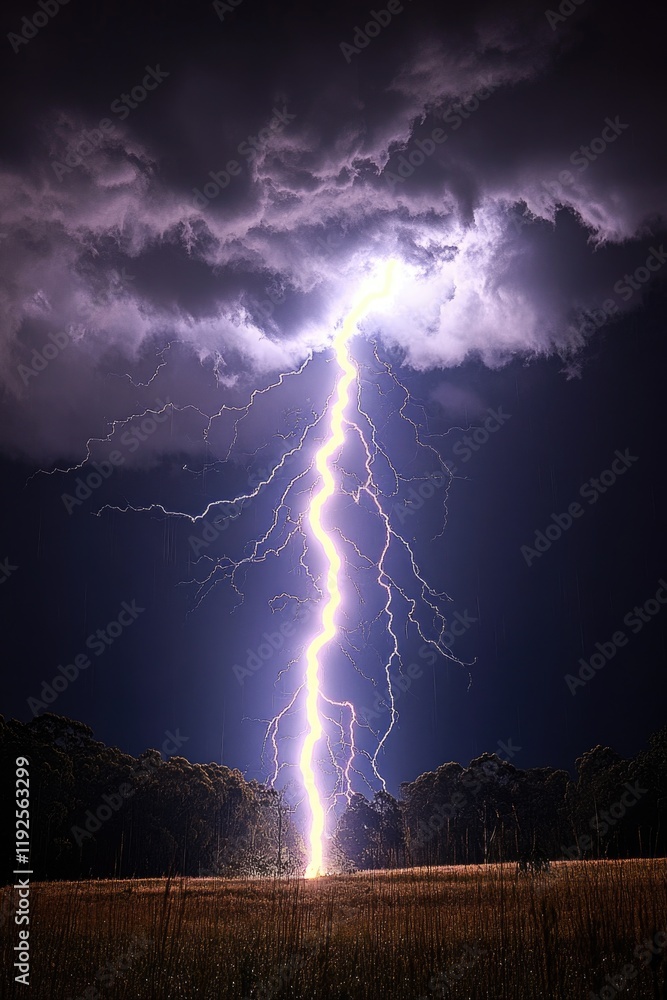 Aufkleber a single lightning bolt striking the ground in the middle of an open field