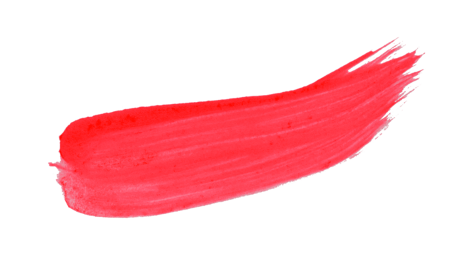 Hand drawn red brush stroke isolated on transparent background.