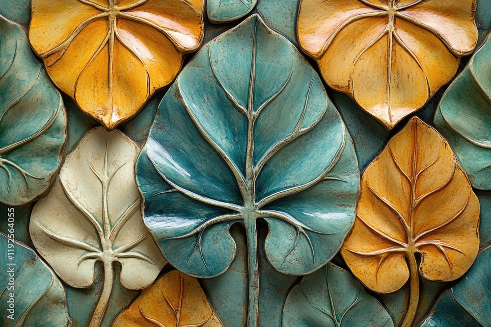 Poster a detailed view of a cluster of leaves with intricate veins and edges