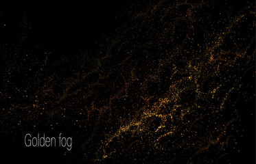 Isolated composition of gold color, wavy tinsel glitter, design element.
