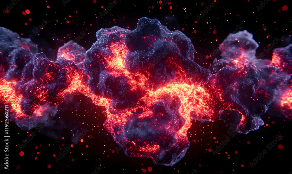 Poster vibrant visualization of h5n1 avian virus particles, showcasing intricate details and vivid colors t