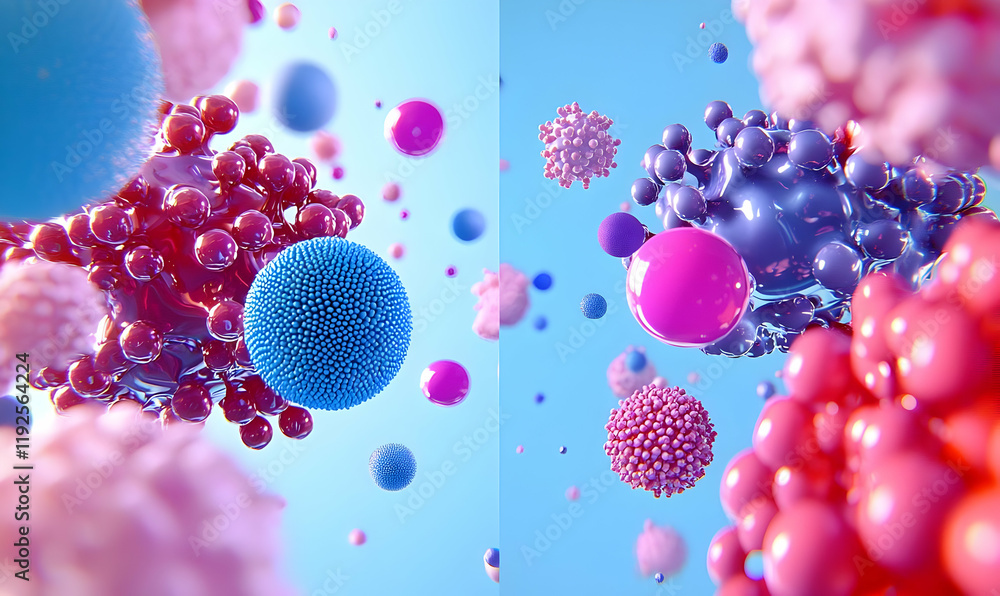 Poster vivid avian virus particles, this image showcases the intricate structure and vibrant colors of h5n1