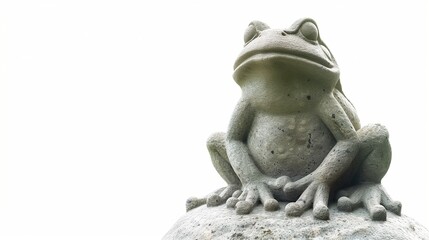 Obraz premium A vivid stone statue of a frog, isolated and set against a pristine white background.