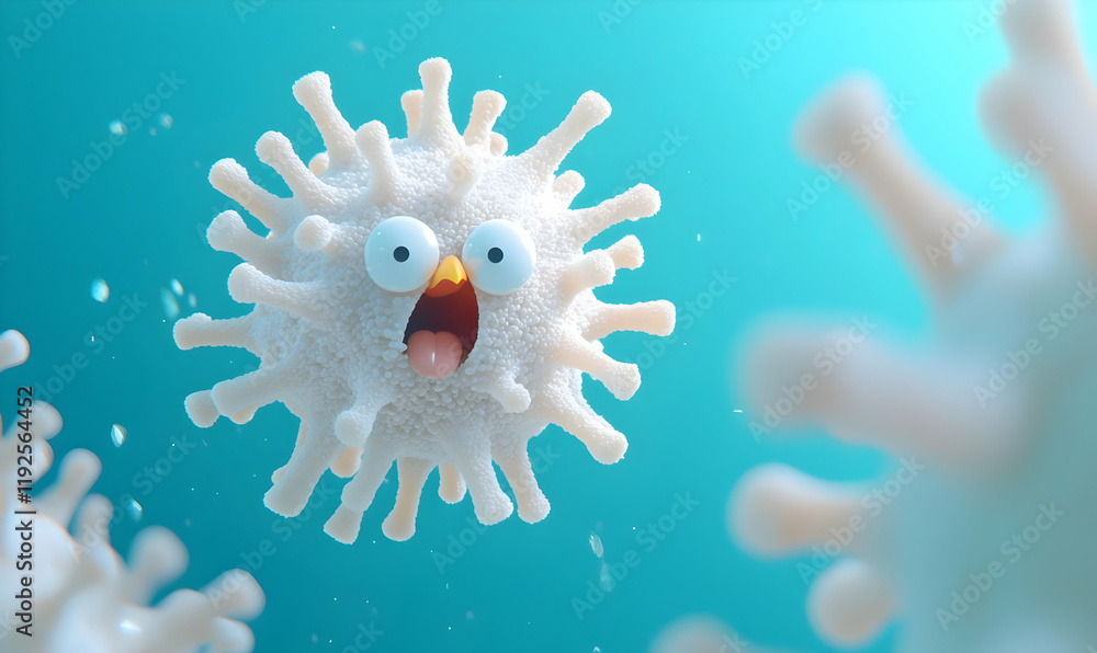 Poster h5n1 bird flu particle, a light and airy representation of a virus particle, softly blurred to empha