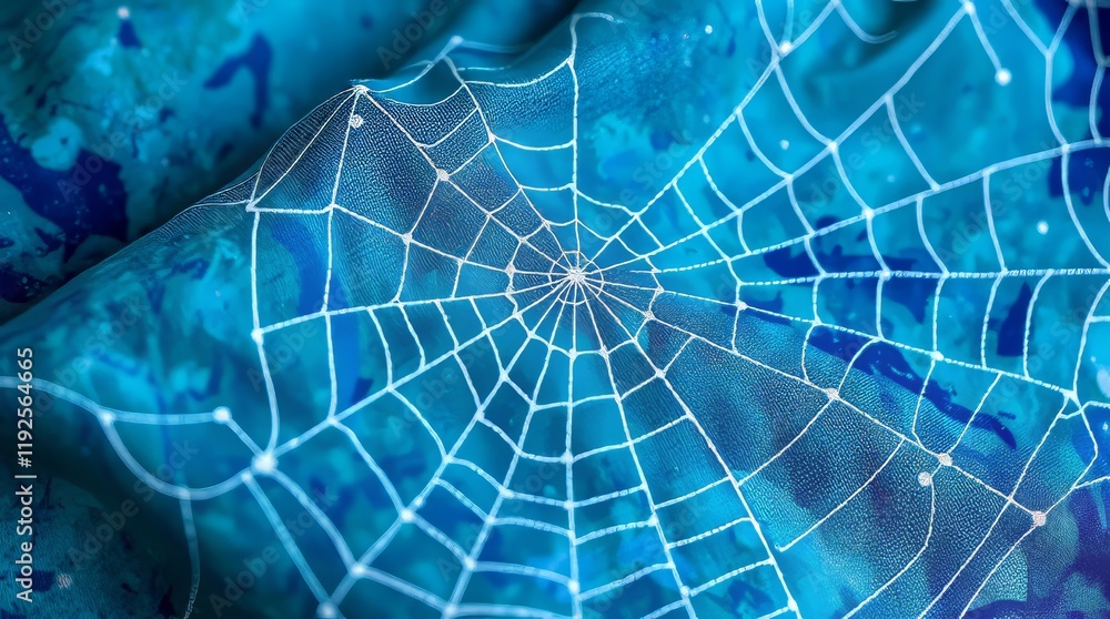 Aufkleber abstract spiderweb design on blue fabric with a network aesthetic and a textured effect