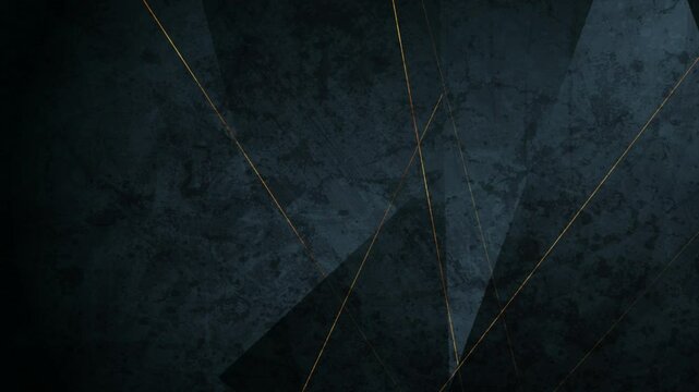 Dark blue grunge low poly abstract background with golden lines. Seamless looping retro geometric motion design. Video animation Ultra HD 4K 3840x2160