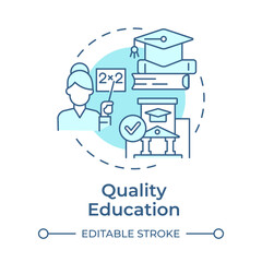 Quality education soft blue concept icon. Professional teacher, graduation. Skill development. Round shape line illustration. Abstract idea. Graphic design. Easy to use in infographic, presentation