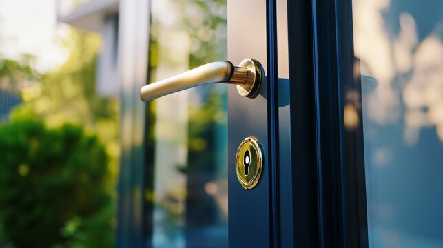 A chic smart lock on a stylish front door, symbolizing the modern approach to home security and convenience, Home security scene