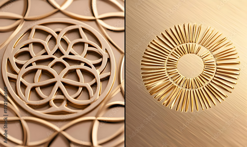 Poster intricate laser engraved geometric design on metal, showcasing precise patterns and textures with a 