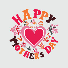 Vector illustration of Happy Mother's Day wishes with heart, elegant vibrant colors on white background