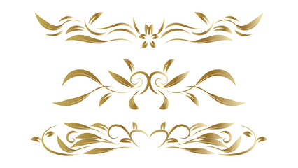 floral swirl line decoration set. gold text dividers and frame element isolated on white background