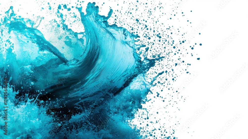 Poster dynamic wave splash with turquoise tones and abstract patterns