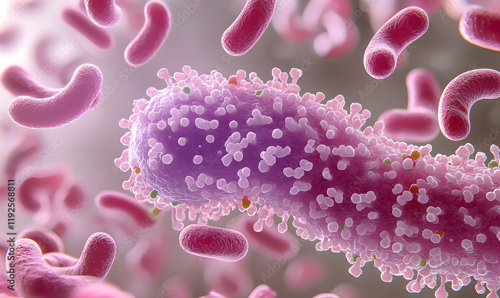 Poster microscopic examination of h5n1 avian virus, detailed view showcasing the structure and interaction 