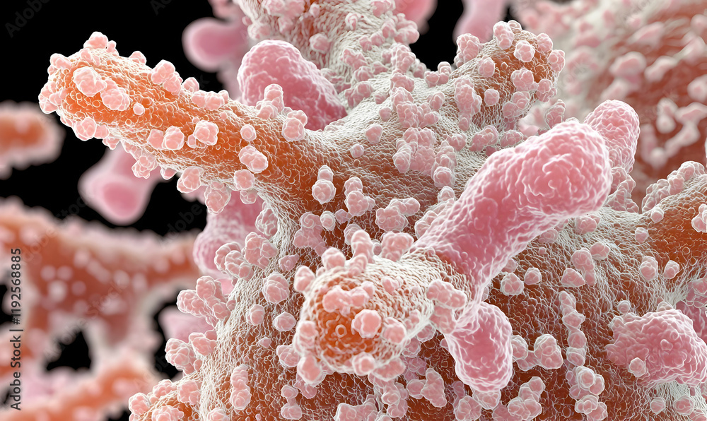 Aufkleber microscopic depiction of h5n1 virus invading a cell, showcasing intricate viral structures and cellu