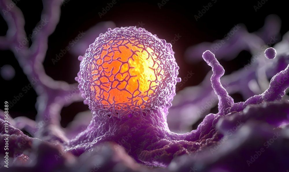 Poster microscopic examination of h5n1 virus within a cell, revealing intricate structures and cellular int