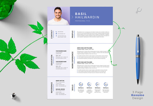 Professional Resume & Cover Letter, Portfolio with Nevy Blue Accent Layouts