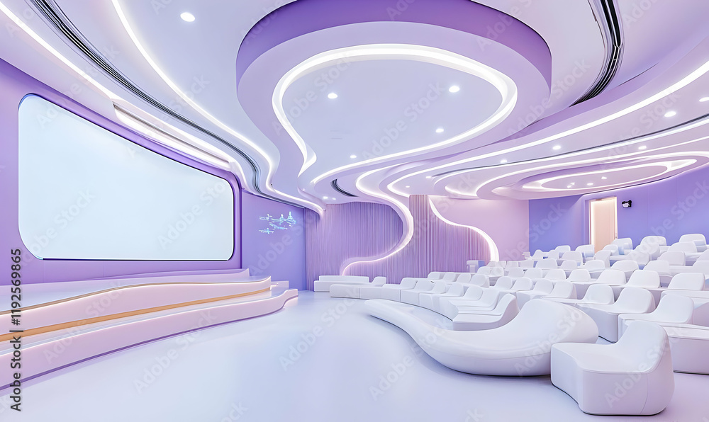 Poster futuristic classroom design featuring ai tools, interactive learning stations, collaborative spaces,