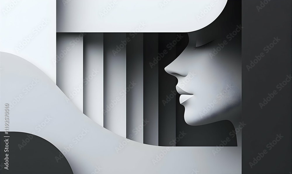 Aufkleber monochromatic cubist composition, an intricate interplay of sharp contrasts and geometric forms, evo