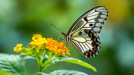 Naklejka premium A delicate butterfly resting on a blooming flower