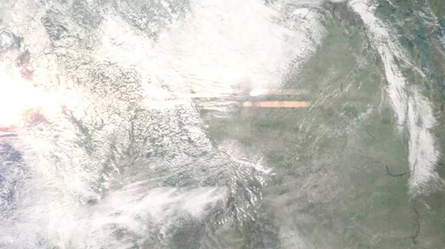 Zooming in on Lethbridge, Canada frome space - Perfect for Travel Intros and Backgrounds. Realistic 3D Animation.