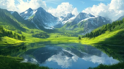"Tranquil Reflections: A Peaceful Mountain Landscape"