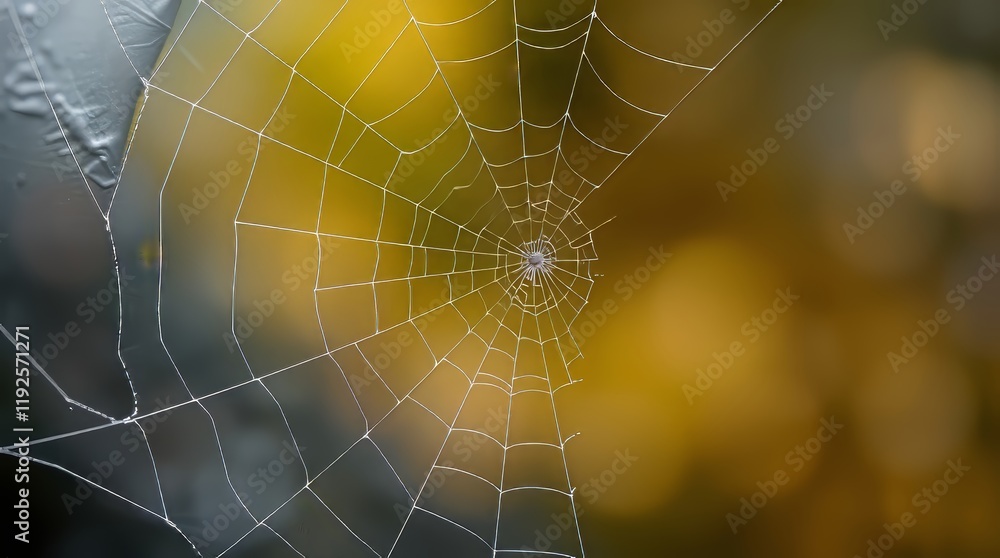 Poster intricate spiderweb in nature's glow with delicate threads and autumn colors