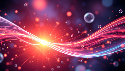 Obraz premium science background with particles and waves plasma, quantum technology, sticker style, with white tones