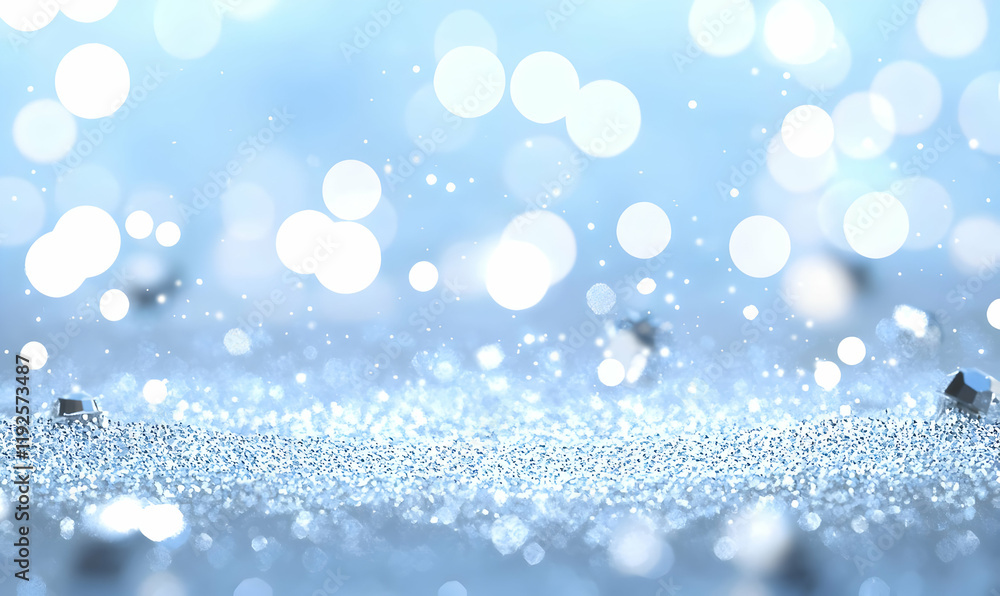 Poster silver bokeh elegance, a modern minimalistic composition featuring shimmering light patterns against