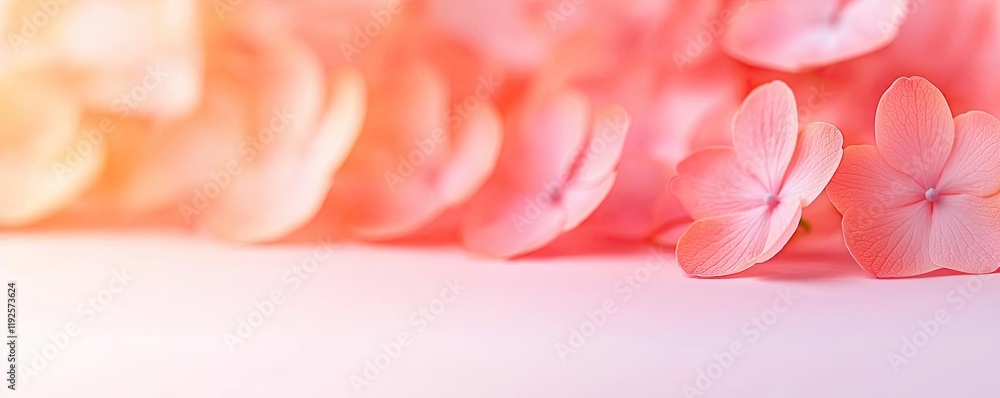 Poster symmetry gradient concept. a soft-focus image featuring delicate pink flowers creating a serene atmo