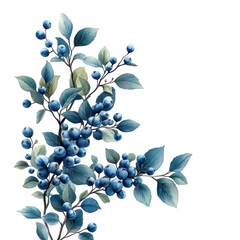 Watercolor Blueberries Branch Botanical Illustration Nature Floral Design Berries Leaves Plants