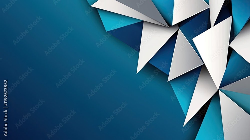 Poster symmetry gradient concept. abstract geometric design with blue and white triangular shapes on a mode