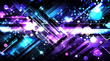 Fototapeta premium Abstract vibrant digital art background with glowing lines, dynamic shapes, and bokeh lights. Ideal for futuristic, tech, or music themes.