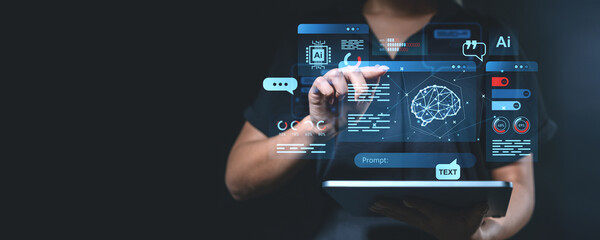 Interactive holographic AI interface being used on a tablet.