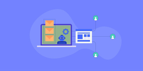 Sending email automatically to customers or newsletter subscribers, AI driven email marketing software tool concept, vector illustration.