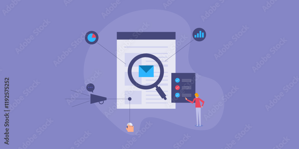 Poster email campaign performance results analysis, digital marketing strategist monitoring data and checkl