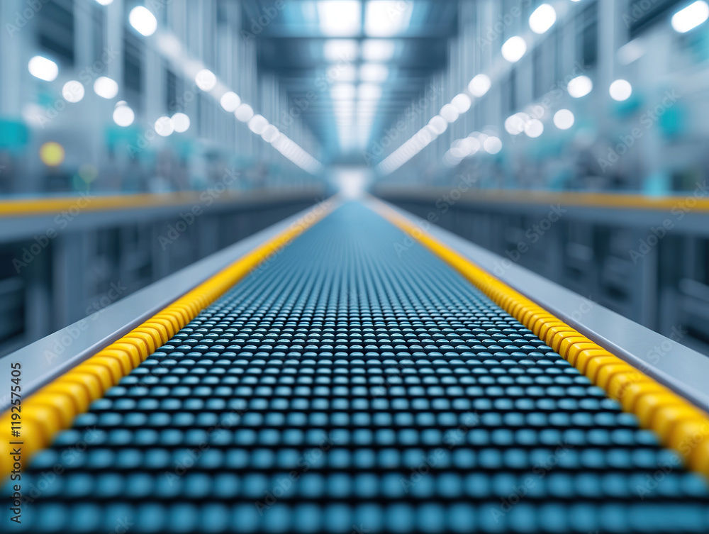 Poster modern conveyor belt in smart factory with advanced automation and precision